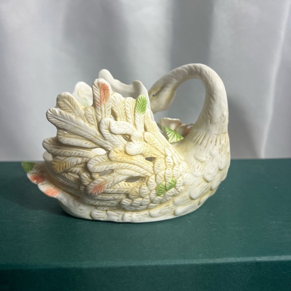 Vintage KS Collection Swan Ceramic Planter Vase Floral Pastel Detail 7x5” - Picture 2 of 9